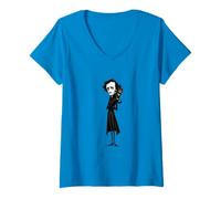 Donna Edgar Allan Poe Beloved Cat Maglietta con Collo a V