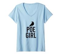 Donna Edgar Allan Poe Divertente Poe Ragazza Hipster Bookworm Libro Nerd Maglietta con Collo a V