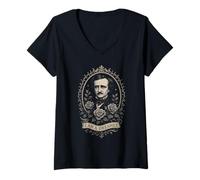 Donna Edgar Allan Poe Letteratura Gotica Fan Poesia Oscura Raven Gear Maglietta con Collo a V