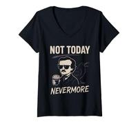 Donna Edgar Allan Poe Nevermore Gothic Macabre Look da Amante dei Libri Maglietta con Collo a V