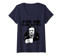 Donna Edgar Allan Poe Pun Poe Me Some Coffee Maglietta con Collo a V