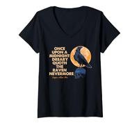Donna Edgar Allan Poe Raven Nevermore 1845 Arte Gotica sulla Luna Maglietta con Collo a V