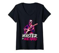 Donna Edgar Allen Poe Undead Che Suona la Chitarra Master of Macabre Goth Maglietta con Collo a V