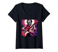 Donna Edgar Allen Poe Zombie Undead Suonare Chitarra Horror Alt Goth Maglietta con Collo a V
