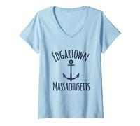Donna Edgartown Martha's Vineyard Nautical Boat Anchor Maglietta con Collo a V
