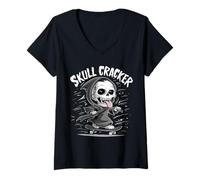 Donna Edgy Skull Skateboarding Skater Scheletro Adolescente Ragazzo Bambini Maglietta con Collo a V