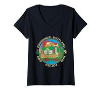 Donna Edimburgo Scozia UK Viaggio Souvenir City Gift Maglietta con Collo a V