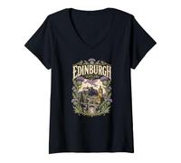 Donna Edimburgo Scozia Vintage Maglietta con Collo a V