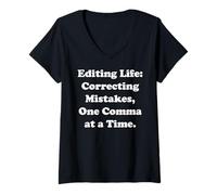 Donna Editing Life Correcting Mistakes One Comma Funny Maglietta con Collo a V