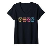 Donna Eeat Sleep Cave Repeat Speleologia Design Grotta Retro Maglietta con Collo a V
