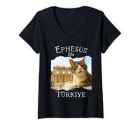Donna Efeso (Efes) Turchia Antica città di Efeso con Donne Gatte Maglietta con Collo a V