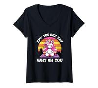 Donna Eff You See Hay Why Oh You Unicorn Fun Maglietta con Collo a V
