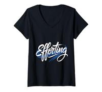 Donna Efforting Focus Silenzio Mentalità Duro Lavoro - Maglietta con Collo a V