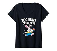 Donna Egg Hunt Crew 2026 Bunny Runny Running Easter Art Maglietta con Collo a V