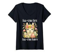 Donna Egg-stra Cute Egg-stra Fluffy Cute Llama Alpaca Uova di Pasqua Maglietta con Collo a V