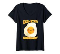 Donna Egg-Stra, Simpatico Gioco di Parole a Forma di Uovo Fritto Maglietta con Collo a V