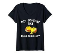 Donna Eggs Benedict Apparel - Simpatico Design per Amanti delle Uova Maglietta con Collo a V
