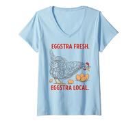 Donna Eggstra Fresh Local Funny Chicken Graphic per gli appassionati di Coop Maglietta con Collo a V