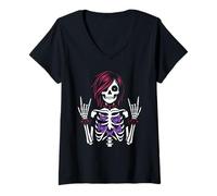 Donna Egirl Skeleton xButterfly, Goth Dark Edgy Grunge, Emo Punk Maglietta con Collo a V