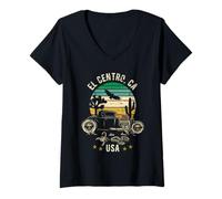 Donna El Centro California USA Hotrod Retro Desert Tramonto Design Maglietta con Collo a V