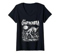 Donna El Chupacabra America Latina Vampiro Mostro Folklore Mistico Maglietta con Collo a V