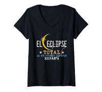 Donna El Eclipse Total Spagna 12 Agosto 2026 Maglietta con Collo a V