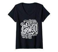 Donna El Gringo Latino Spagnolo Slang Design A Mano Libera Maglietta con Collo a V