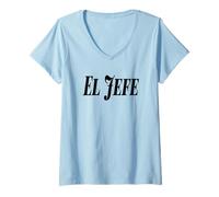 Donna El Jefe The Boss Bold Large Black Graphic Text Maglietta con Collo a V