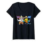 Donna El Salvador Torogoz Elefante thailandese Bandiera thailandes Maglietta con Collo a V