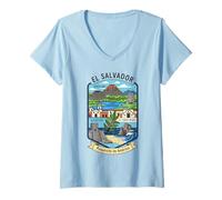 Donna El Salvador Travel Badge Volcano Beach Coffee Maglietta con Collo a V