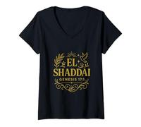 Donna El Shaddai Genesi 17:1 Layered Text Christian Maglietta con Collo a V