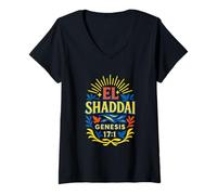 Donna El Shaddai Genesi 17:1 Layered Text Christian Maglietta con Collo a V