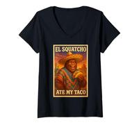 Donna El Squatcho Ate My Taco Bigfoot Taco Amante Grafica Maglietta con Collo a V