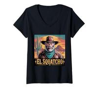 Donna El Squatcho Cowboy Design per Outdoorsmen Messicano Meme Maglietta con Collo a V