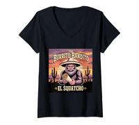 Donna El Squatcho Cowboy Sasquatch per Outdoorsmen Messicano Meme Maglietta con Collo a V