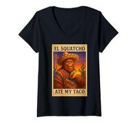 Donna El Squatcho ha Mangiato Il Mio Taco Arte Ispirata al Sud-Ovest Maglietta con Collo a V