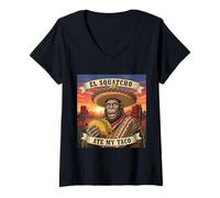 Donna El Squatcho ha Mangiato Il Mio Taco Sombrero Bigfoot Art Funny Maglietta con Collo a V