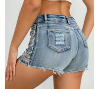 Donna Elasticizzato Strappato Affliggere Demim Shorts Tagliati Jean Hot Zip