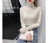Donna Elasticizzato Velluto Pullover Top Manica Lunga Finto Collo Slim Al Sedere