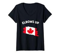 Donna Elbows Up Bandiera Canadese - Supporto Canada Elbows Up Maglietta con Collo a V