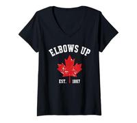 Donna Elbows Up Canada Funny Patriotic Maple Leaf Tee Est. 1867 Maglietta con Collo a V