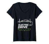 Donna Electric Drive Real Life EV Car Charging Maglietta con Collo a V