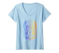 Donna Electric Guitar with Rainbow Wings And Floral Art Festival Maglietta con Collo a V