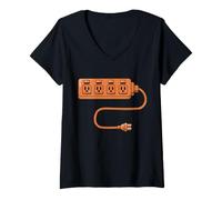 Donna Electrical Outlet Plug And Socket Couples Halloween Costume Maglietta con Collo a V