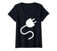 Donna Electrical Outlet Plug And Socket Couples Halloween Costume Maglietta con Collo a V