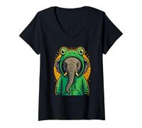 Donna Elefante Che Indossa Una graziosa Rana, Design Divertente con Animali Maglietta con Collo a V
