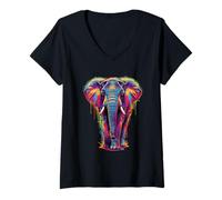 Donna Elefante colorato Pop Art Maglietta con Collo a V