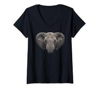 Donna Elefante Faccia Foresta Fauna Selvatica Natura Maglietta con Collo a V