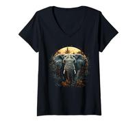 Donna Elefante Pino Foresta Scena Africana Fa Maglietta con Collo a V