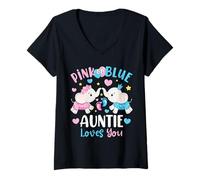 Donna Elefante rosa o blu Auntie Loves You Gender Reveal Maglietta con Collo a V